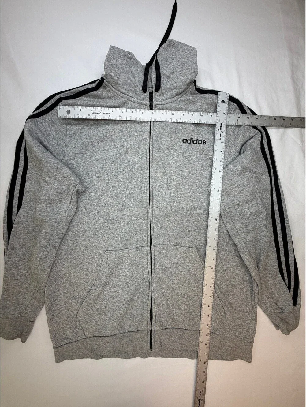 Adidas Men's Hoodie Sweatshirt Full Zip Front Pockets Logo Size XL Grey